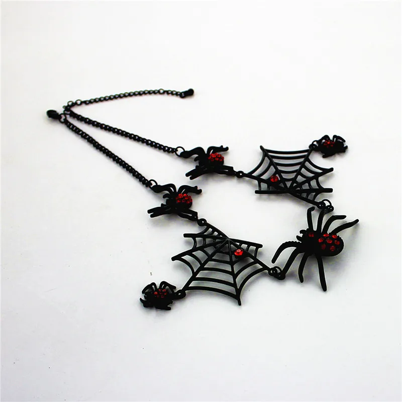 Black Charm Necklace Earring Jewelry Set Women Retro Halloween Spider Web Statement Chokers Ladies Accessories | Украшения и