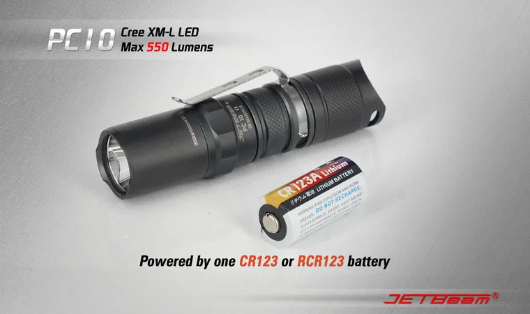 JETBEAM PC10 Cree XM-L T6 светодиодный фонарик 550 люмен Повседневный EDC фонарь, совместимый с батареей CR123