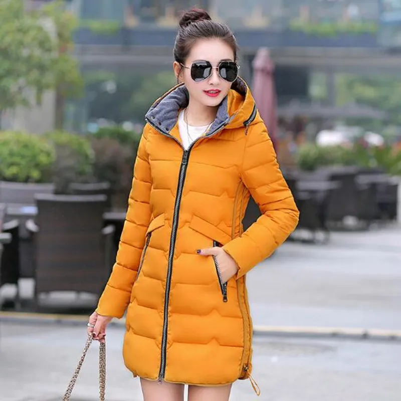 Женская стеганая парка с капюшоном QV467 длинная хлопковая куртка большого размера
