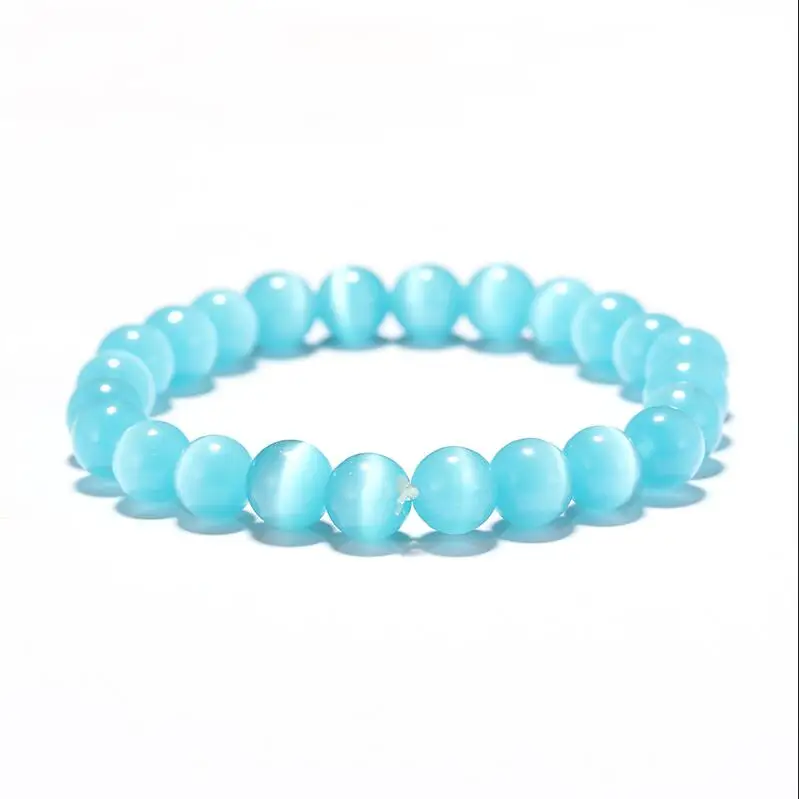 Light Blue Minimalist Natural Stone Beads Opal Bracelet 5 Color Women Girls Moonstone Braclet For Femme Armband Jewelry Gift Bijoux - Окраска металла: Light Blue