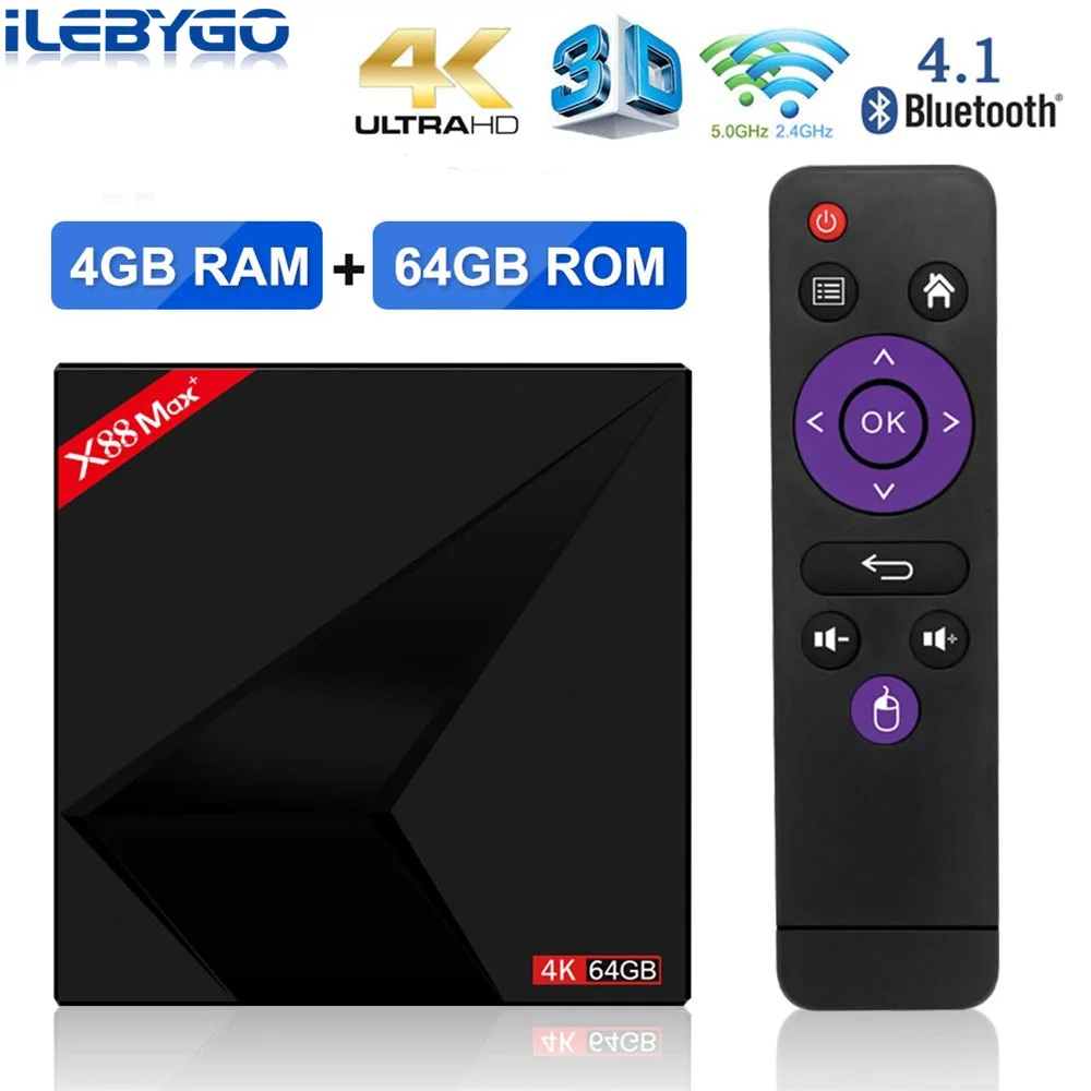 X88 MAX PLUS Android9.0 ТВ-бокс 4 Гб ОЗУ 64 ПЗУ RK3328 четырехъядерный смарт-ТВ-бокс TYPE-C 2 4G/5G