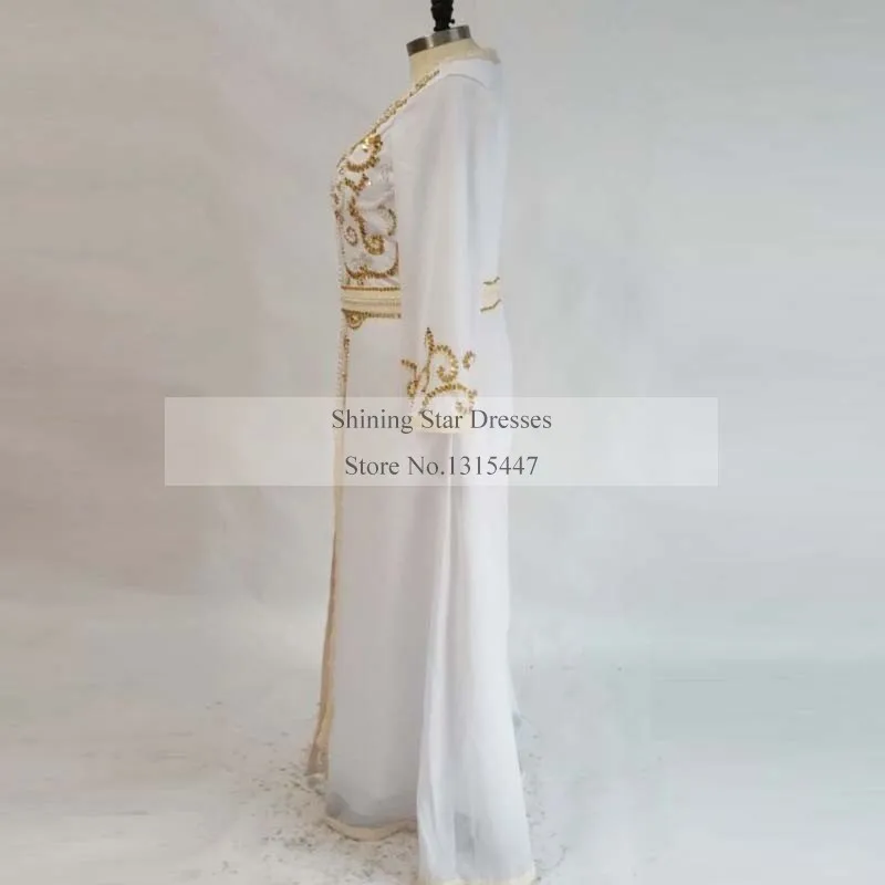 Блестящие Moroccan платья для выпускного вечера Белое золото 2018 кафтан Паффи Sexy