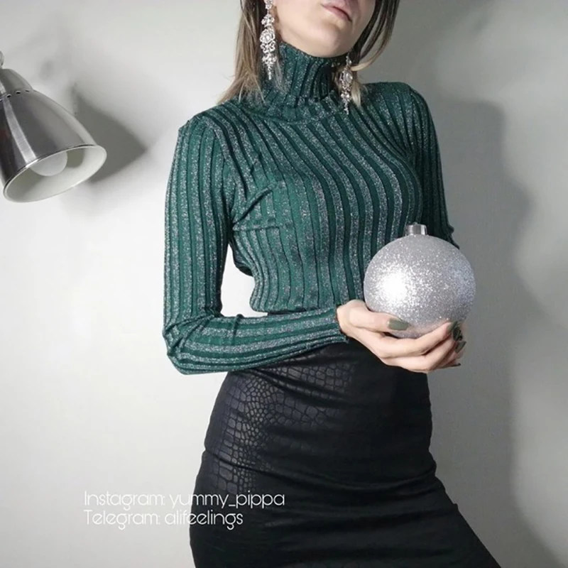 Женский свитер Shellsuning однотонный пуловер с длинными рукавами и блестящим