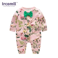 ircomll 2018 spring cotton infant baby rompers long sleeved cute print graffiti tie bow newborn baby body suit lucky child cover