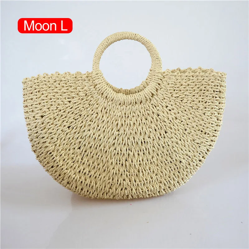 Moon L Beige Французские летние пляжные сумки женщин повседневные большие сплетенные наплечные сумки L1072 - Цвет: Moon L Beige