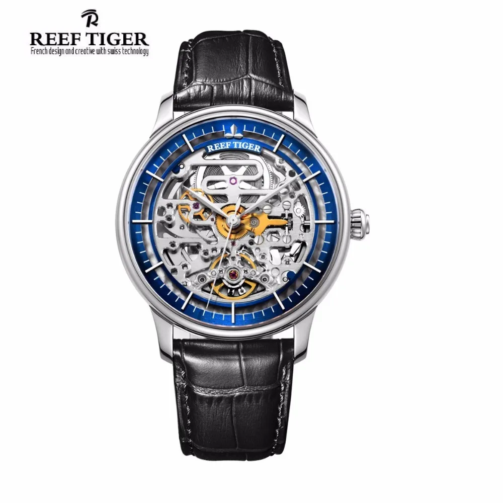 Мужские часы Reef Tiger брендовые дизайнерские автоматические стальной корпус