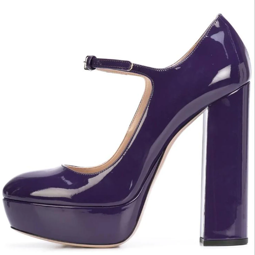 Chunky Heel Black Platform Pumps, Round Toe Mary Jane Purple Shoes, Super High Heel Polka Dot Spring/Fall Retro Pumps for Women image 3