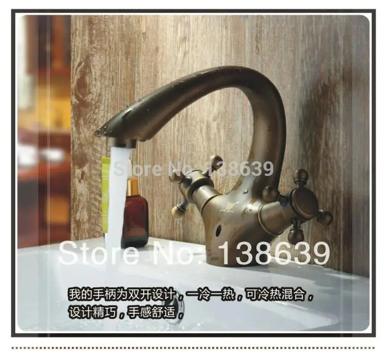 wholesale Luxury Basin Faucets. Brass antique polished Bathroom Vessel Sink bath Faucet / Mixer Tap dual handles cozinha monocom |