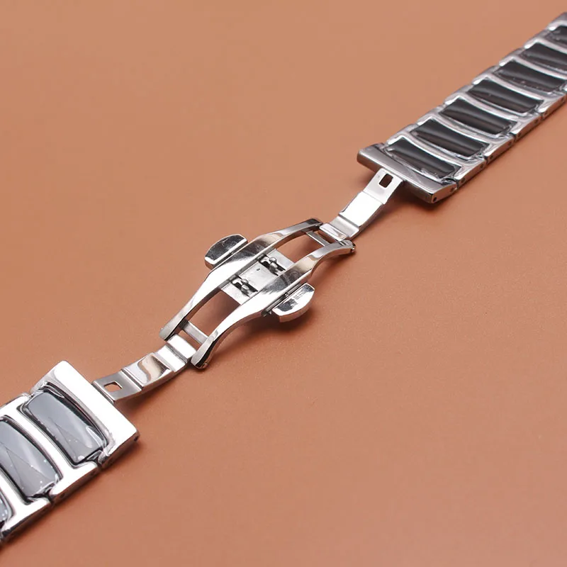 Ремешок керамический для наручных часов однотонный Серебристый браслет из