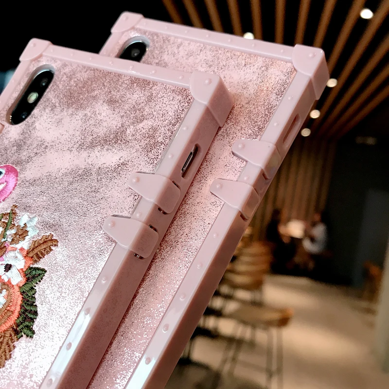 Модный Роскошный силиконовый чехол с фламинго для iPhone 6 7 8 Plus X XS XR XSMAX квадратный