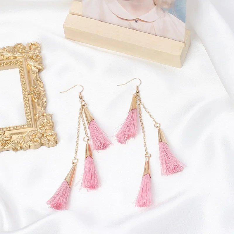 Новая мода Бохо Этническая многослойная кисточка кулон серьги конический сплав