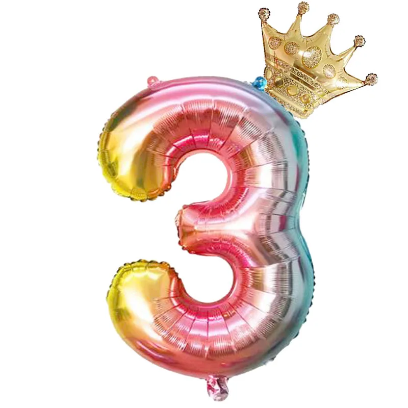 32 дюйма iridesent Радуга шара с цифрой с Золотая Корона шар baby shower 1st День Рождения Декор globos 0-9 цифровой