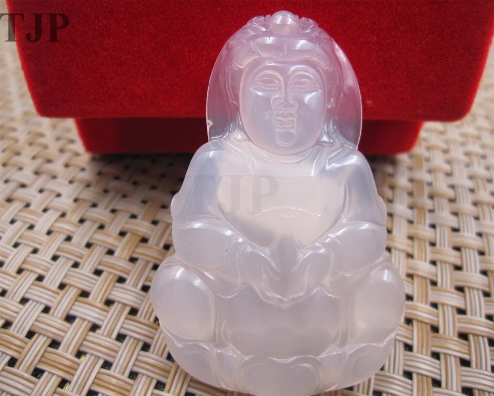 TJP women natural ICY Kwan-yin transparent white agate chalcedony pendant with certificate together | Украшения и аксессуары