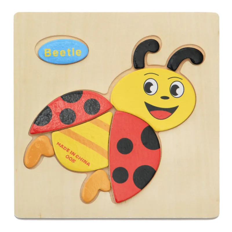 1Pcs 3D Wooden Puzzle Jigsaw Toys Cartoon Animal Traffic Fruit Intelligence Early Educational Cognitive For Baby Children | Игрушки и
