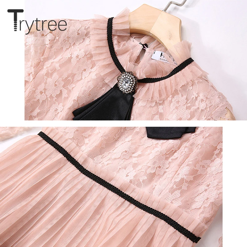 Trytree/летнее осеннее Повседневное платье с бантиком расклешенный рукав женское