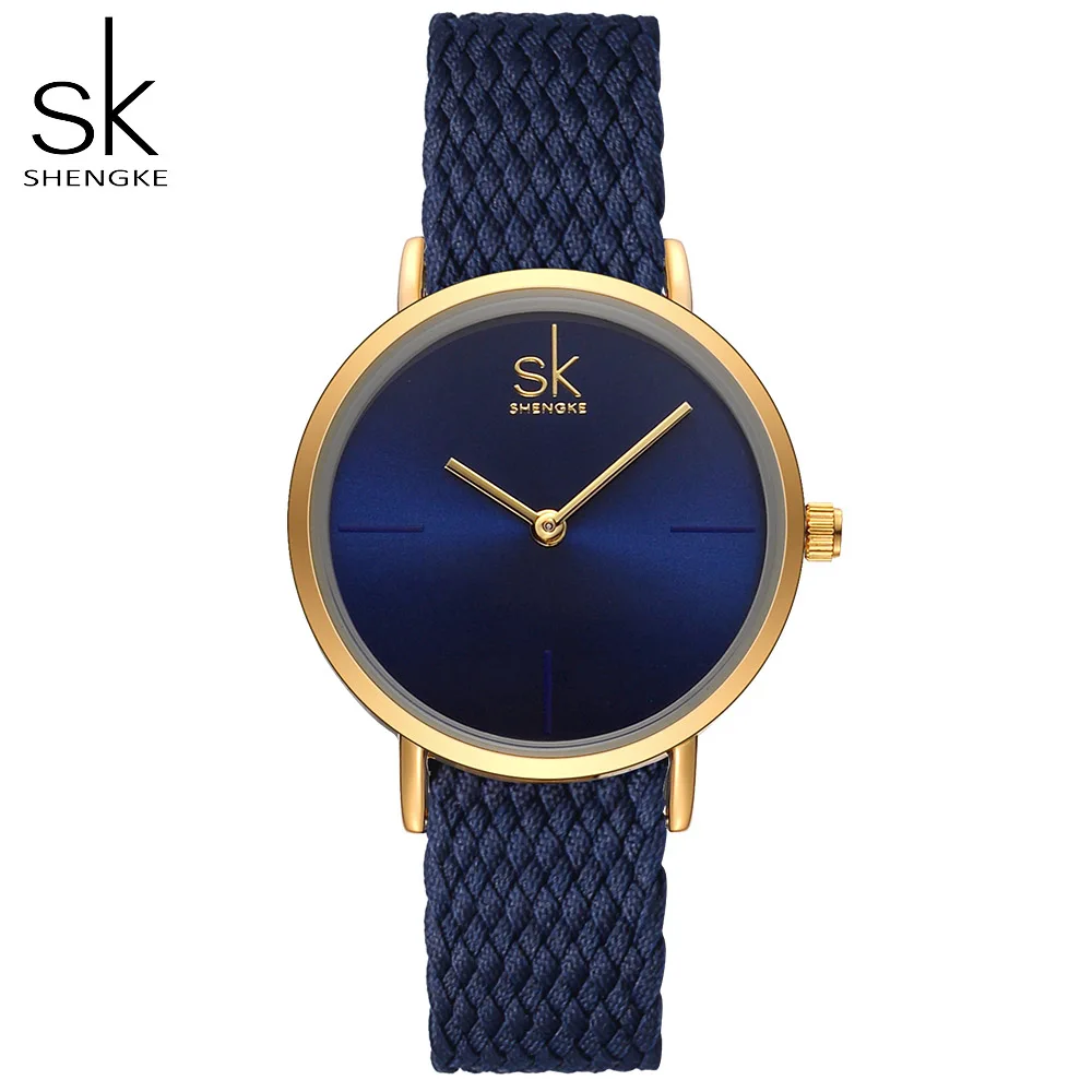 Blue Nylon Shengke часы из нержавеющей стали для женщин Лидирующий бренд Роскошные Кварцевые женские черные часы Reloj Mujer SK подарок на день женщин# K0043 - Цвет: Blue Nylon