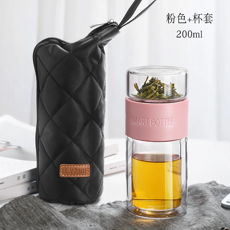 pink 200 мл Чай бутылки с водой для круглая туристическая кружка чашка с двойными Слои Стекло прозрачный Чай Кофе чашки для напитков Стекло es - Цвет: pink