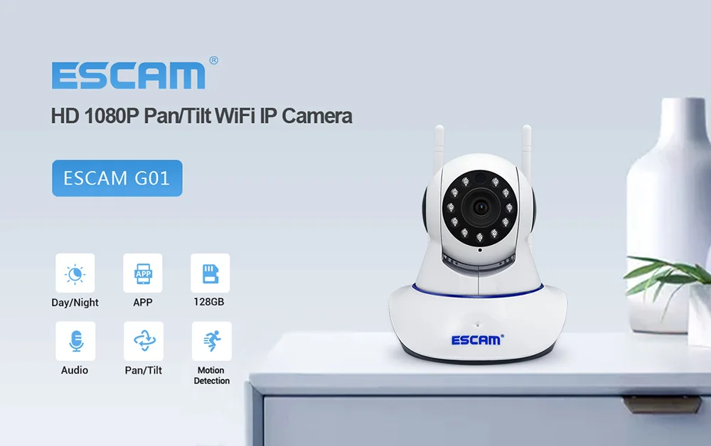 ESCAM G01 1080P ip-камера с дистанционным просмотром, обнаружение движения, PTZ/наклон, Wi-Fi камера с поддержкой ONVIF, двусторонняя связь, ИК, ночное видение