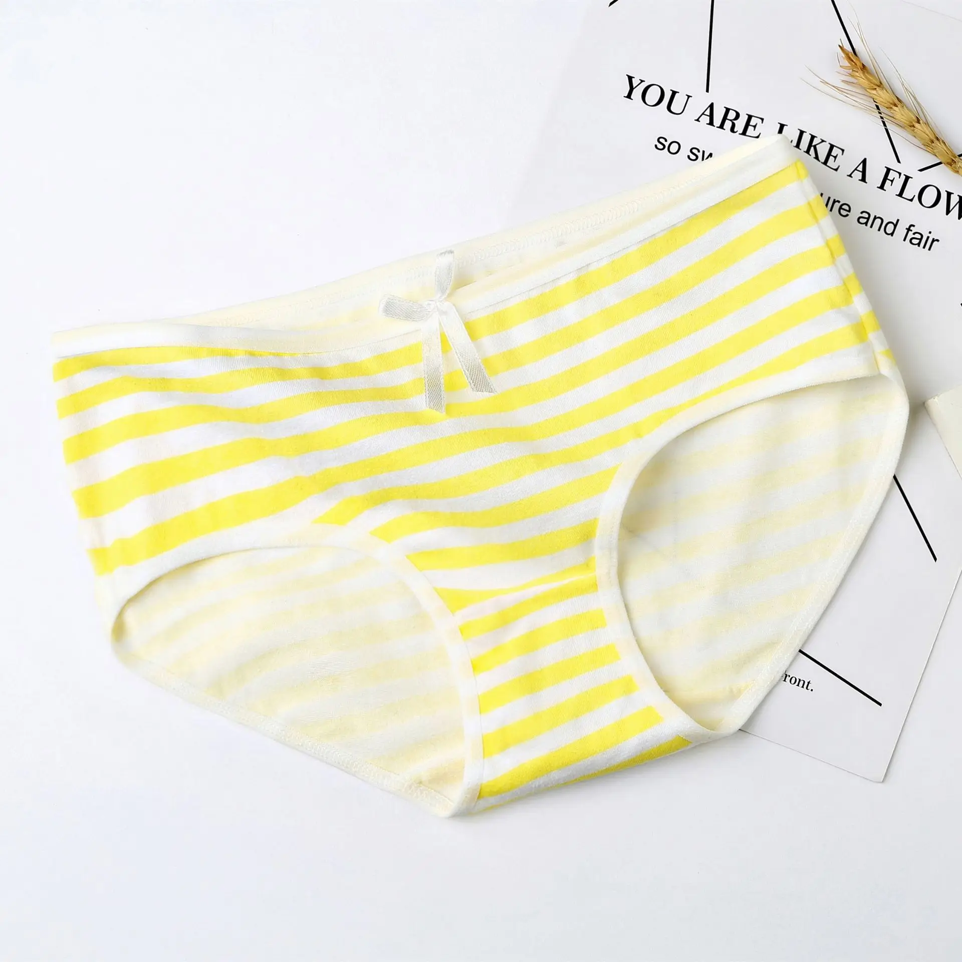Yellow Luonalex, популярные трусики в полоску, темно-синие, высокое качество, бант, танга, милое, милое, сексуальное нижнее белье, женские трусики, хлопковые трусы размера плюс - Цвет: Yellow