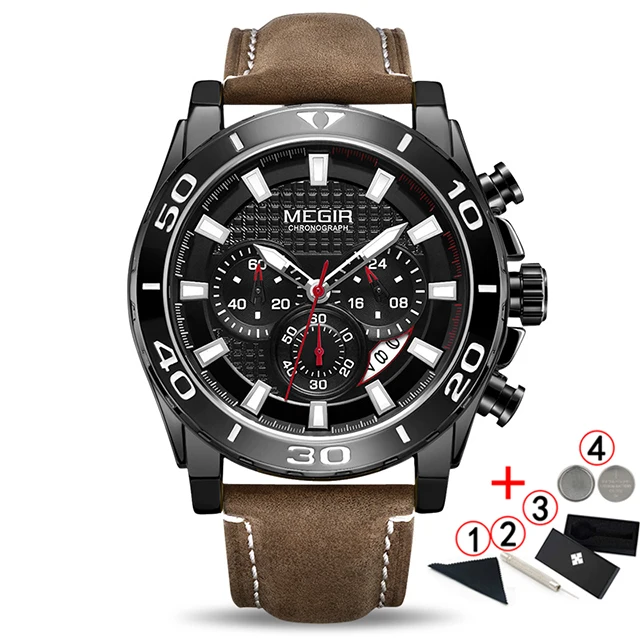 black box Relogio Masculino часы megir для мужские с большим циферблатом модные хронограф, мужские часы Роскошные брендовые кожаные Наручные часы мужские s - Цвет: black box