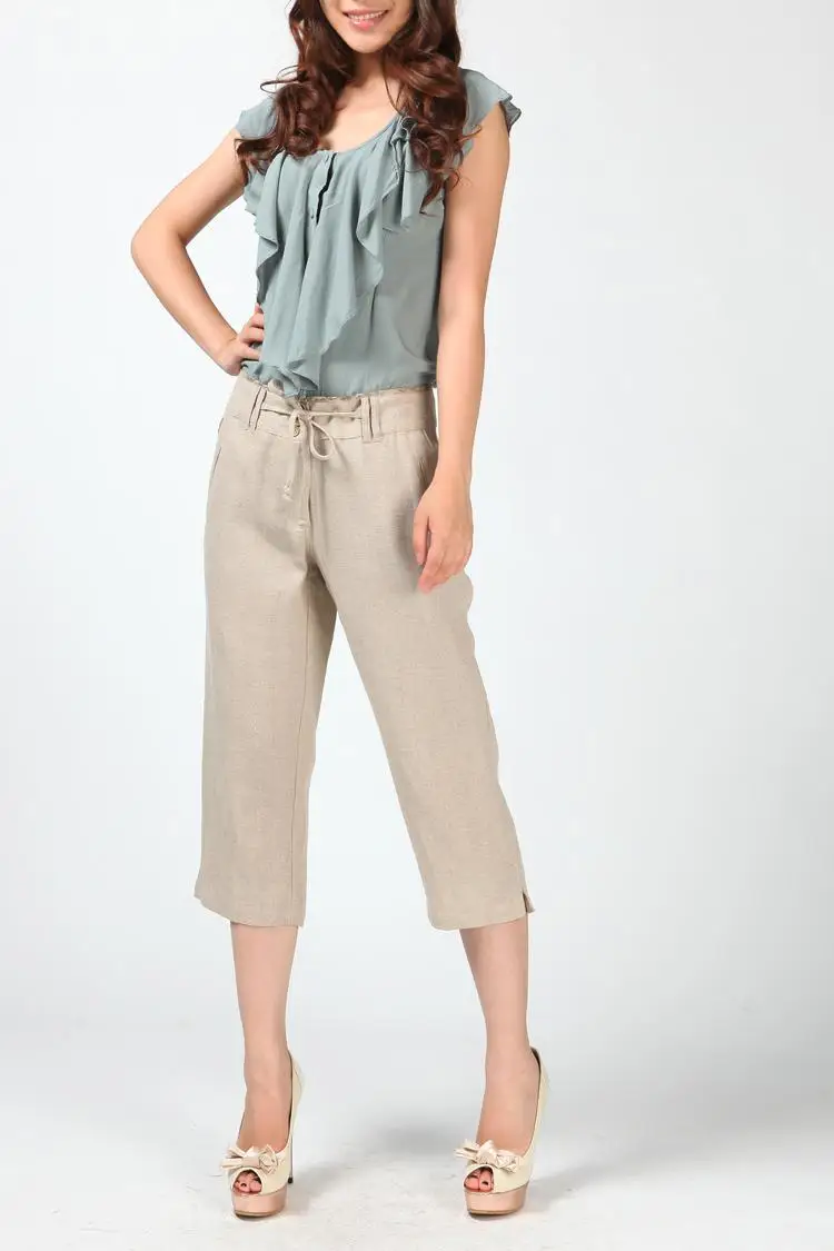 2016 новое поступление натуральные цветные прямые брюки средней длины на плоской