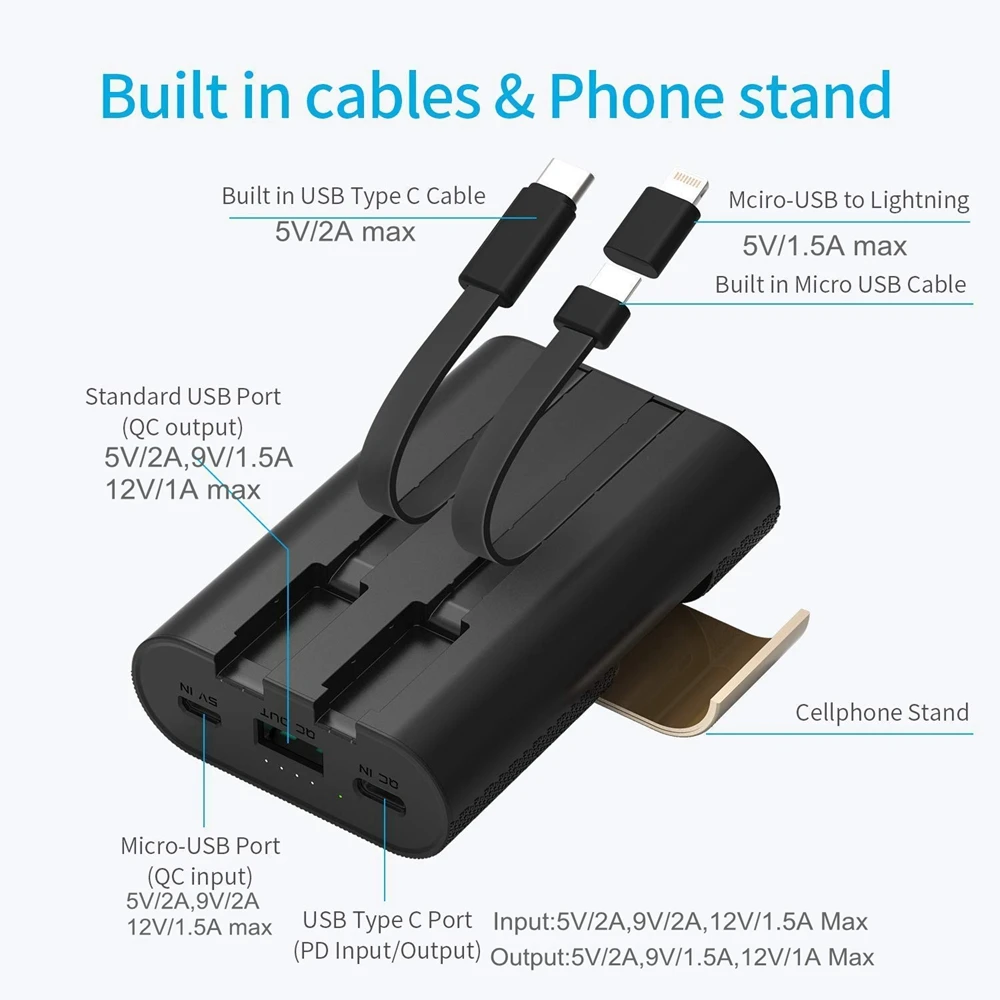 IWalk Quick Charge 3,0 Мощность банк PD QC3.0 9V 12V с USB-C кабель для передачи данных для iPhone X 8 Xiaomi Mi8 samsung S8 huawei P20 Oneplus 6T