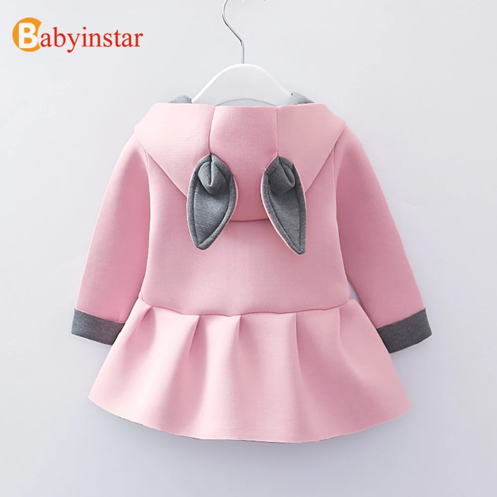 Babyinstar/осенне-зимнее новое пальто для девочек; одежда для детей; куртки с капюшоном и заячьими ушками; Верхняя одежда для малышей; стильное Детское пальто с героями мультфильмов