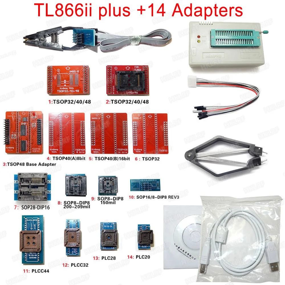 V9.0 TL866ii плюс программист Xgecu Pro+ 14 Адаптеры TSOP32/40/48 TSOP48/SOP44 SOP8 P SOIC зажим лучше, чем TL866A TL866CS