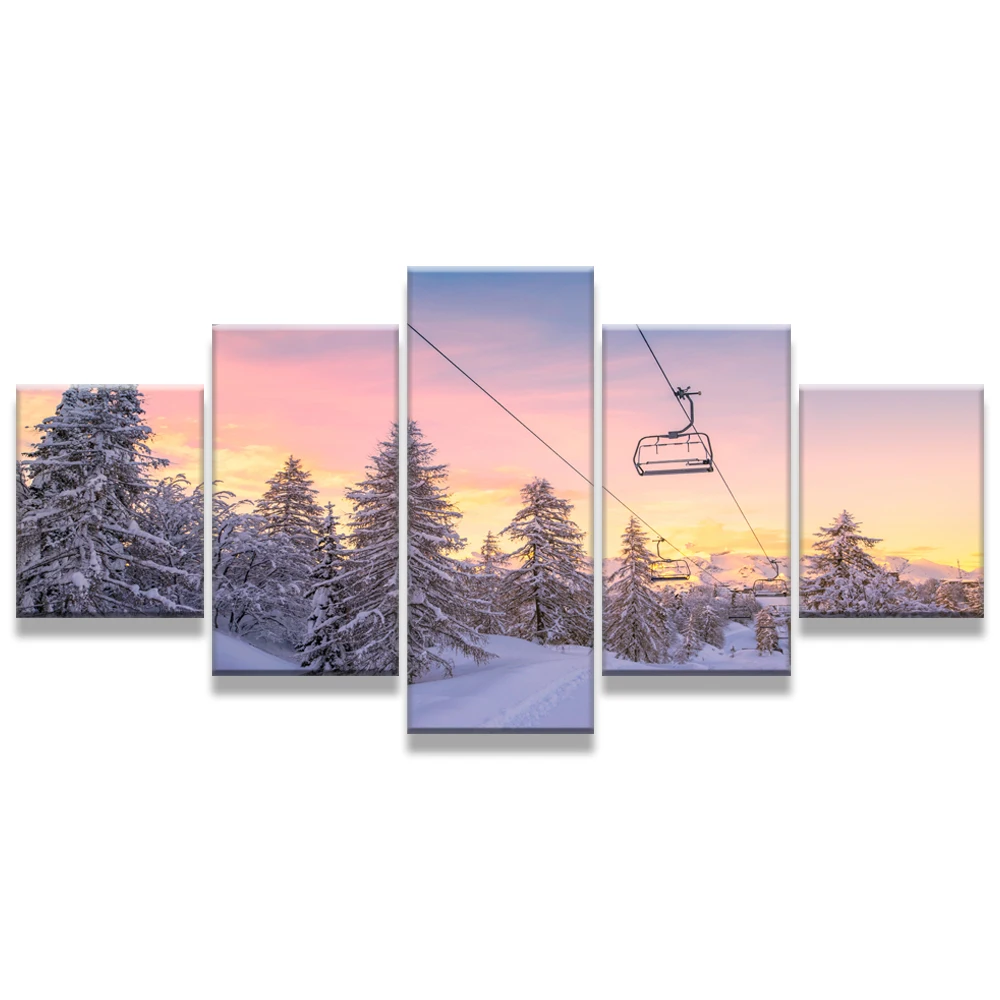 Домашний Декор печать живопись модульное искусство 5 шт/шт снег горы и кабель
