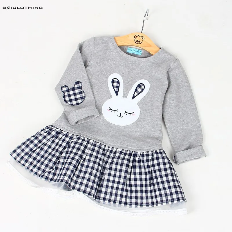 High Quality Spring Baby Girl Clothes Dress Long Sleeve Cartoon Embroiderie Bunny Princess 3 Designs | Детская одежда и обувь