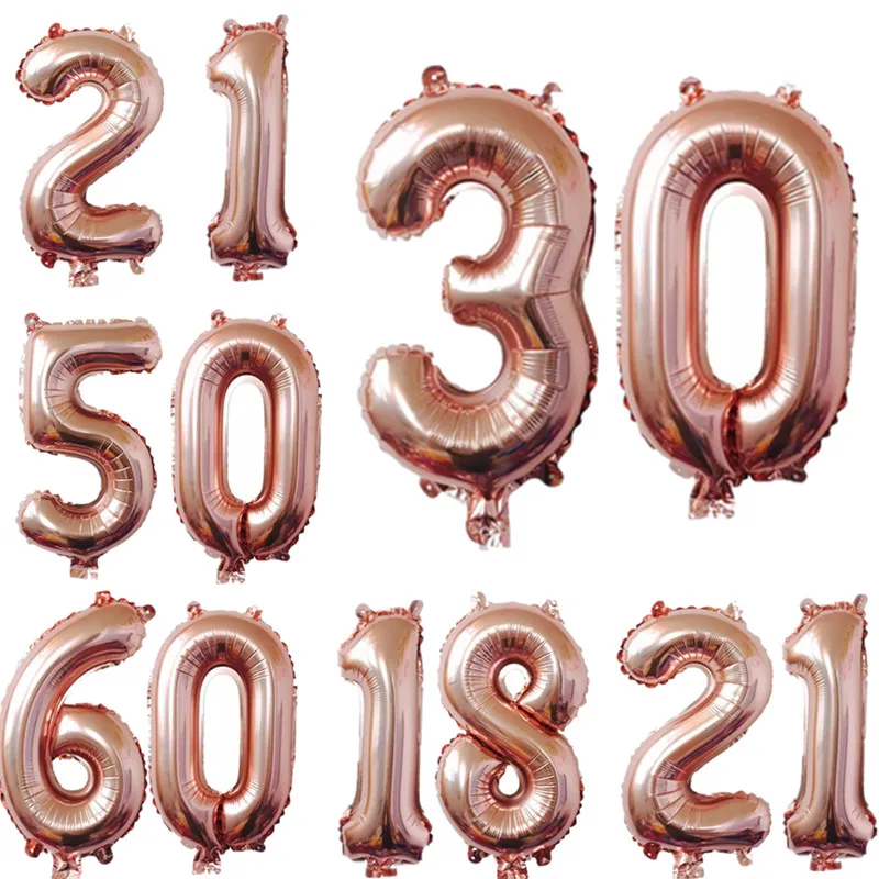 2 шт 16 дюймов/32 дюйма розовое золото номер 18th 20th 21st 30th 50th фольга шары для