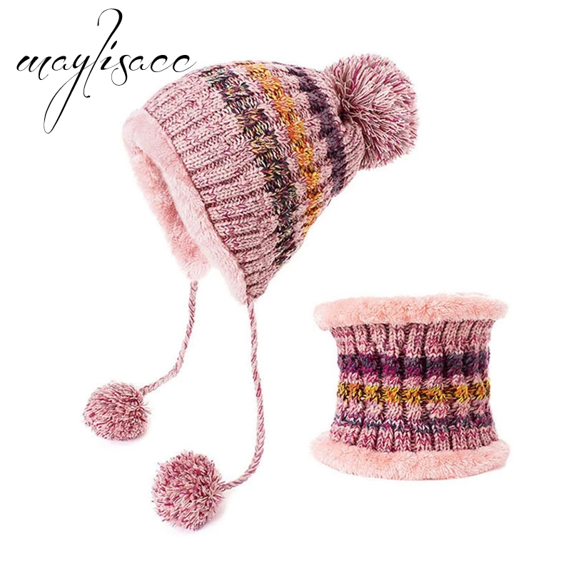 Maylisacc Женская зимняя обувь теплая вязаная шапка с шарфом кольцо Модные для Для