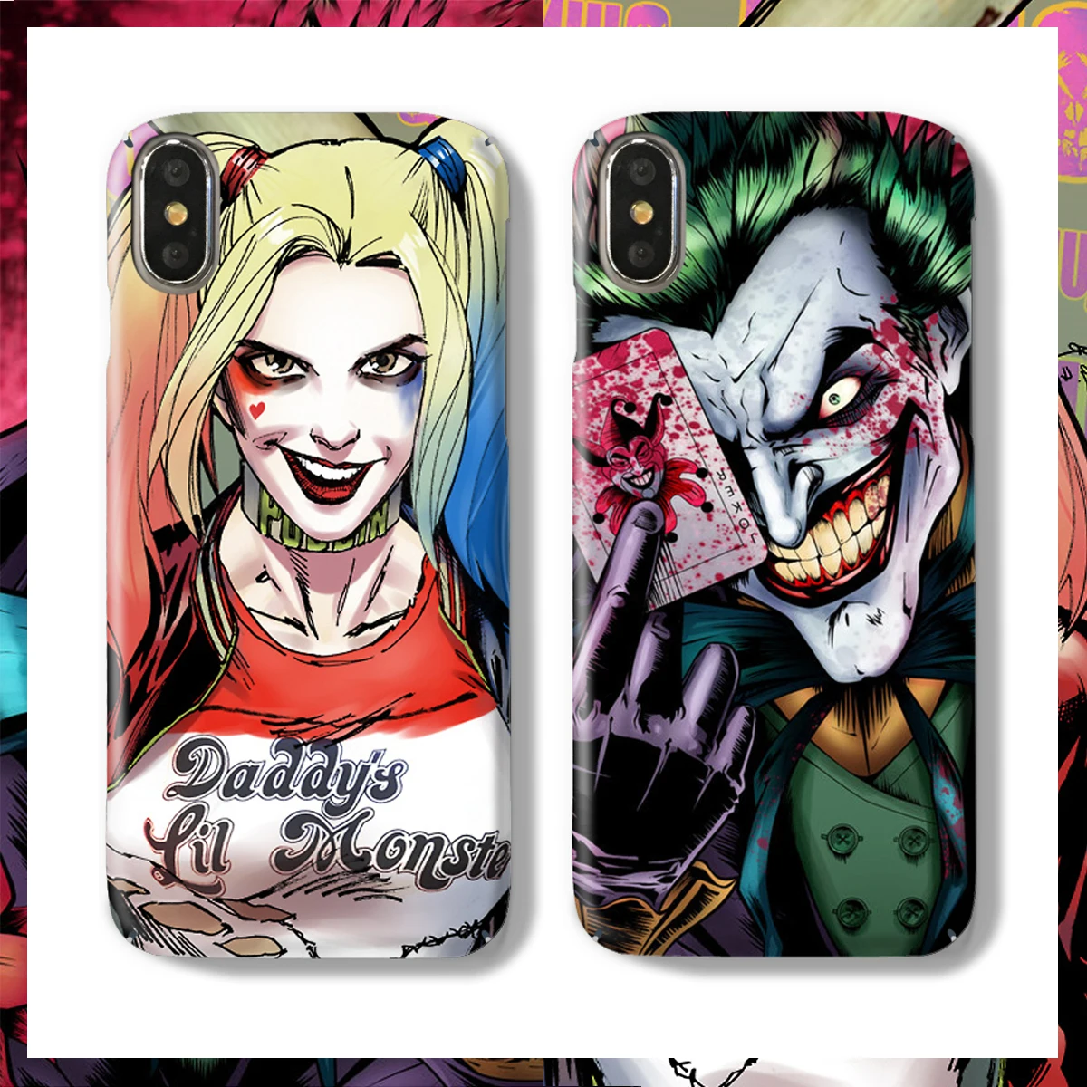 INS Same paragraph Fashion Suicide Squad Harley Quinn Joker Cases For iPhone 7 8 6 6s Plus X XR XS MAX All Inclusive 3D PC Cover |