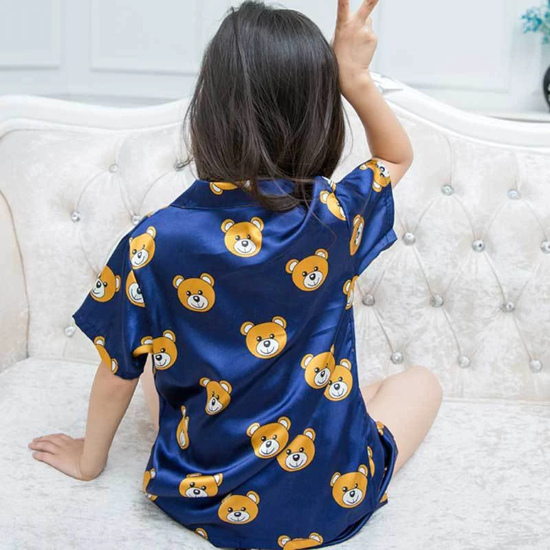 Girls thin bear pajamas baby suit summer children's short-sleeved girls home service cotton two-piece set | Детская одежда и