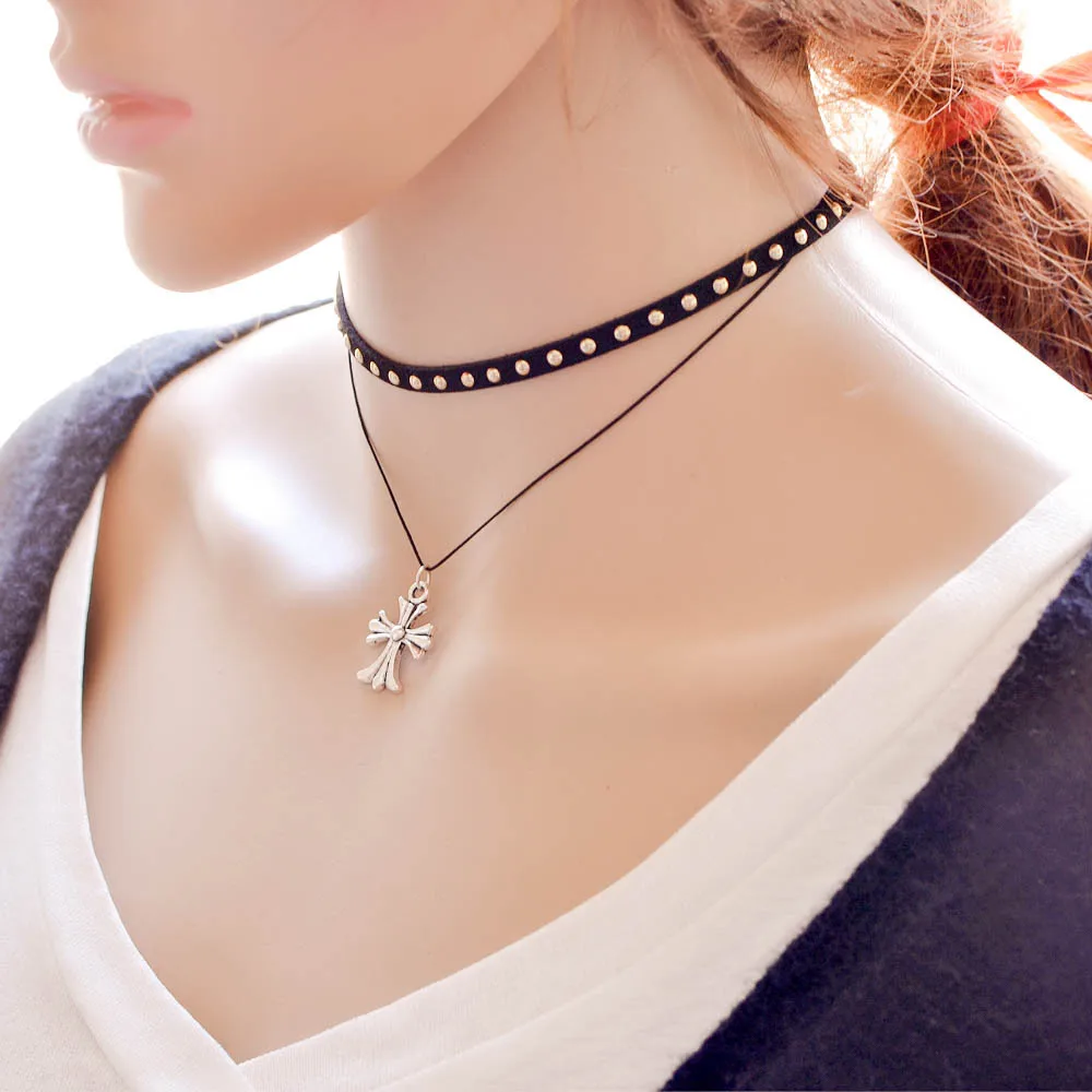 Новый Многослойные кожа velvet choker chockers ожерелья женщины черный многослойные
