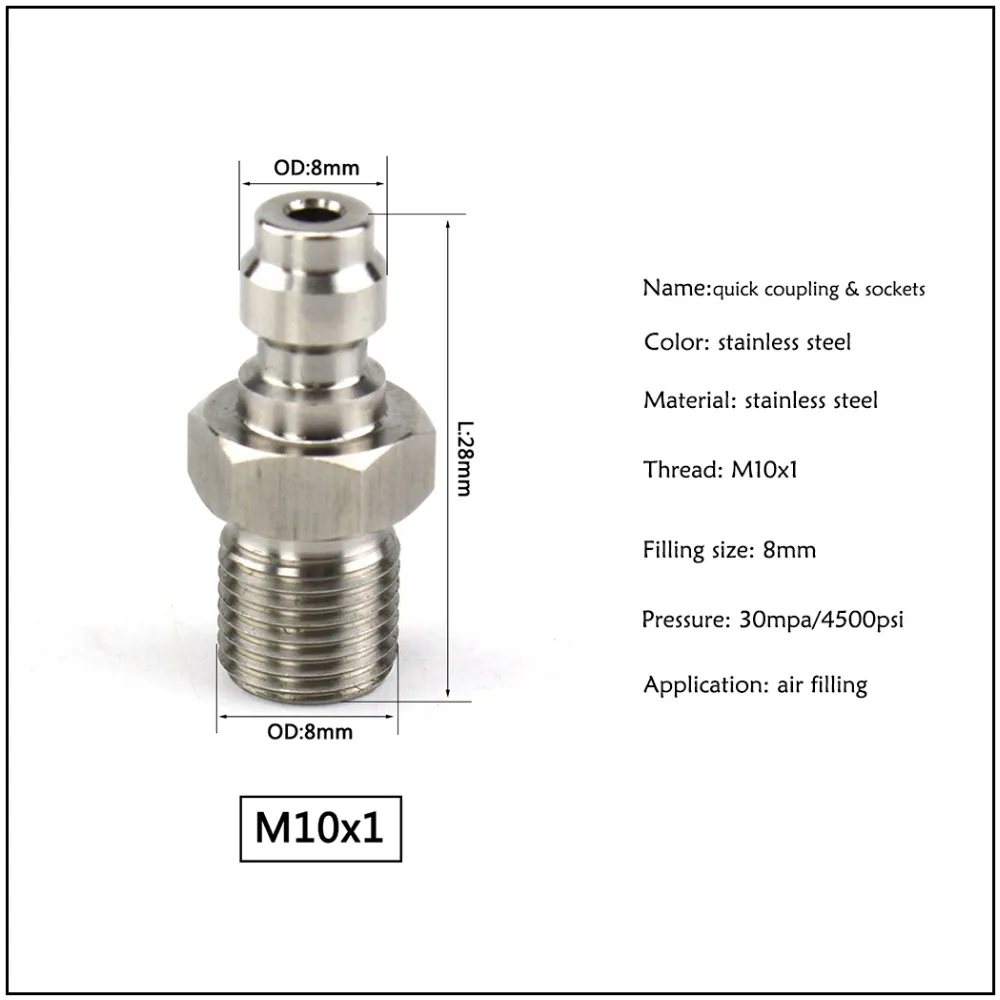 PCP Airforce Пейнтбол высокого давления M10x1 из нержавеющей стали быстроразъемный
