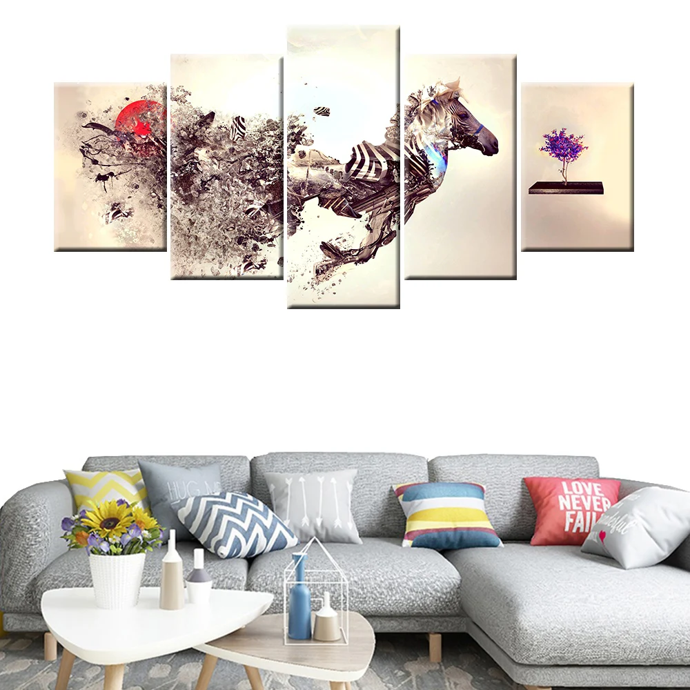 5 шт. HD печати картина животное лошадь цветок и Модульная для современные