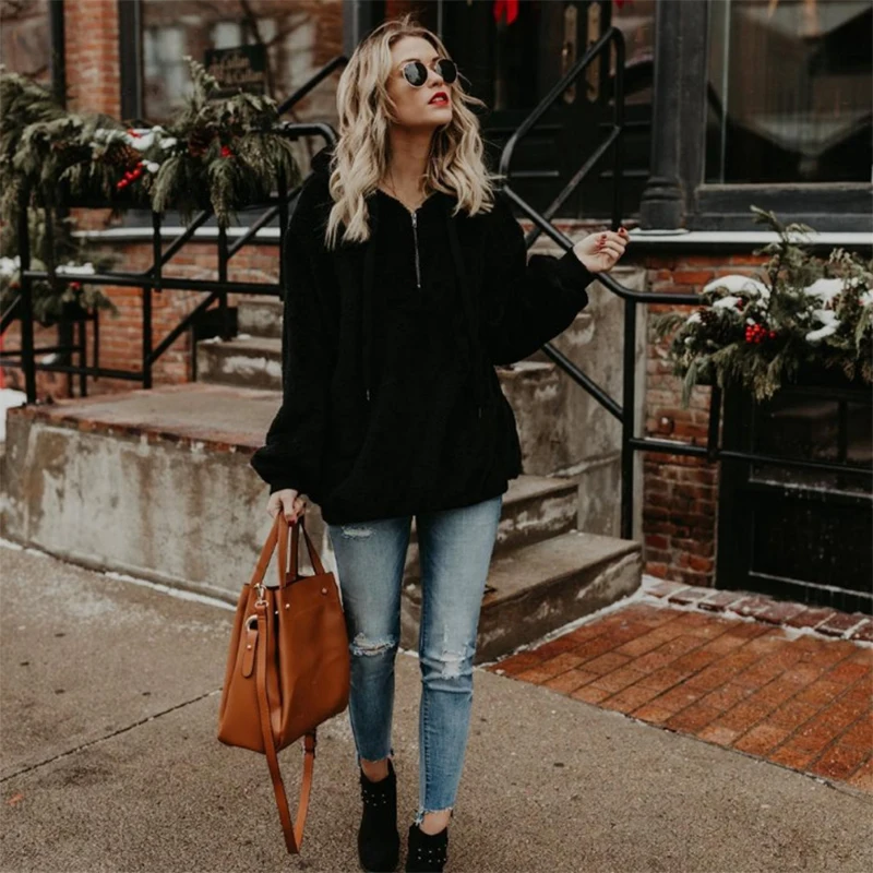 Пуловер Осень толстовки Для женщин Повседневное Толстовка Femme цельного меха
