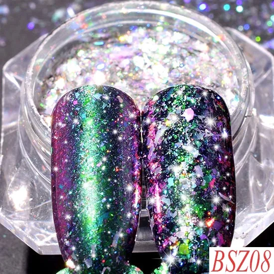 BSZ08 Полная красота 0,2 г голографическая блестящая ногтей блестки 3D Блестящий акриловый гель DIY Хамелеон блестки блеск для ногтей CHBSZ01-12 - Цвет: BSZ08