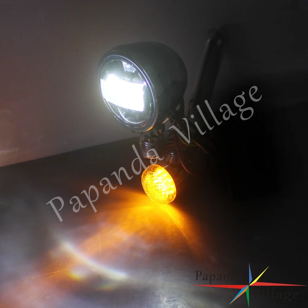 

4-1/2" Motorbike EMARK E4 LED Auxiliary Spot Fog Lights Bracket Turn Signal Light For Harley Electra Glide Road King FLHX FLHXS