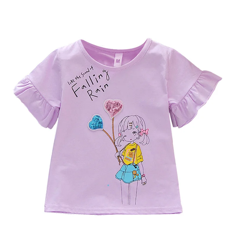 Летняя хлопковая Футболка с рисунком для маленьких девочек топы блузки Детские