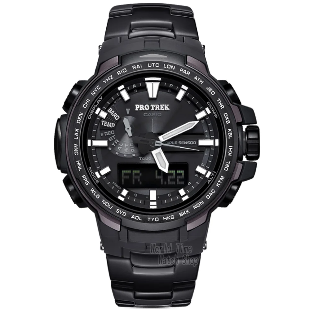 Часы Casio Protrek Мужские кварцевые спортивные часы Открытый альпинизм Радиоволны солнечной энергии водонепроницаемые часы PRW-6100 - Цвет: PRW6100YT1P-1
