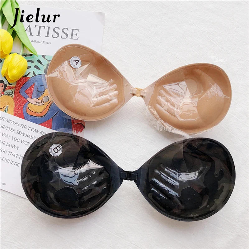 Jielur Women Self Adhesive Bra Solid Color Sexy Push Up Lingerie Top A B C Cup Fly Strapless Silicone Invisible Bralette | Женская