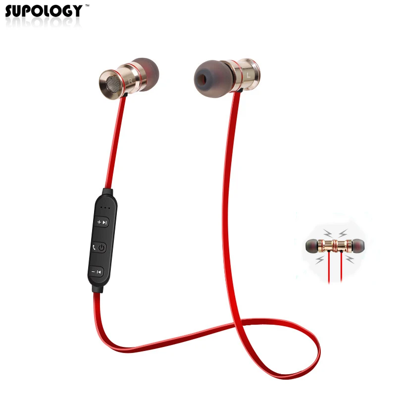 Магнитные металлические наушники спортивные беспроводные Bluetooth стерео музыка