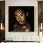 Плакаты и принты, настенная Картина на холсте, темная девушка с золотым макияжем, картина маслом для гостиной, домашний декор