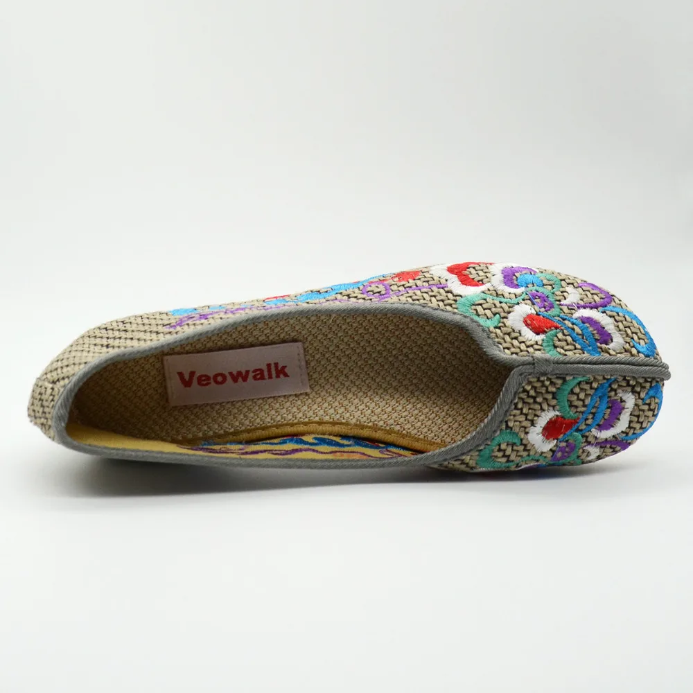 Балетки женские льняные с цветочной вышивкой винтажные Повседневные Удобные