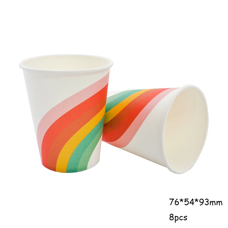 8 шт., вечерние одноразовые стаканчики со звездами радуги для дня детей, бумажные стаканчики для детского дня рождения, вечерние принадлежности