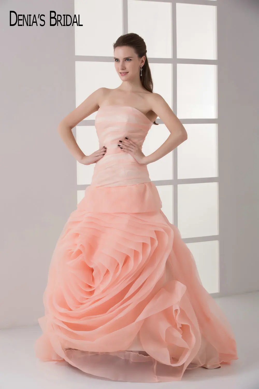 2017 Mermaid Pink Evening Dresses with Strapless Neckline Floor Length Backless Big Pleats Beaded Sleeveless Party Prom Gowns | Свадьбы и
