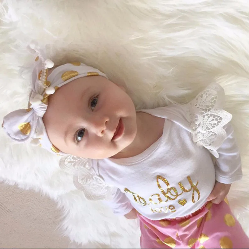 Одежда для новорожденных девочек топ с длинными рукавами комбинезон + леггинсы