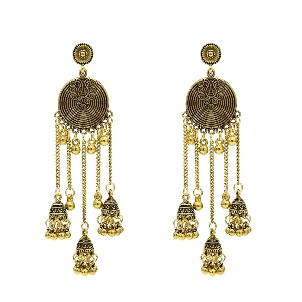 Женские сережки подвески Jhumka Jhumki индийские с длинными кисточками этнический